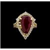 Image 2 : GIA C 5.98 ctw Ruby and Diamond Ring - 14KT Yellow Gold