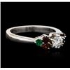 14KT White Gold 0.40 ctw Diamond, Garnet and Emerald Ring