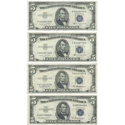 1953 $5 Silver Certificate Currency Lot of 4