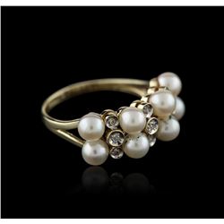 14KT Yellow Gold Pearl and Diamond Ring