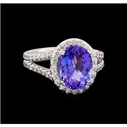 3.88 ctw Tanzanite and Diamond Ring - 14KT White Gold