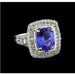 3.86 ctw Tanzanite and Diamond Ring - 14KT White Gold