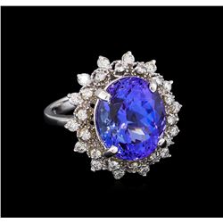 7.65 ctw Tanzanite and Diamond Ring - 14KT White Gold