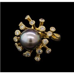 Tahitian Pearl and Diamond Ring - 14KT Yellow Gold