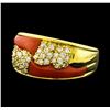 Coral and Diamond Ring - 18KT Yellow Gold