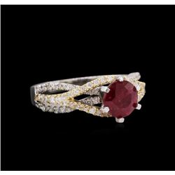 1.73 ctw Ruby and Diamond Ring - 14KT Two-Tone Gold