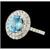 Image 1 : 4.11 ctw Blue Zircon and Diamond Ring - 14KT White Gold