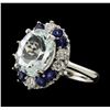 4.33 ctw Aquamarine, Sapphire and Diamond Ring - 14KT White Gold