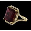 12.34 ctw Rubellite and Diamond Ring - 14KT Yellow Gold