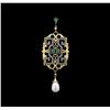 Pearl, Emerald and Diamond Pendant - 18KT Yellow Gold
