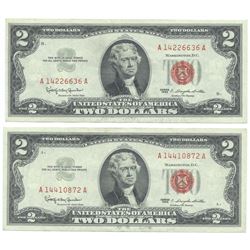 1963 $2 Uncirculated Red Seal Bill Lot of 2