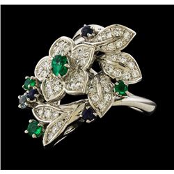 0.56 ctw Diamond, Emerald and Sapphire Ring - Platinum