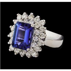 4.24 ctw Tanzanite and Diamond Ring - 14KT White Gold