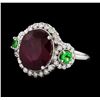 Image 1 : 5.91 ctw Ruby, Tsavorite, and Diamond Ring - 14KT White Gold