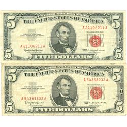 1963 $5 VG/XF Red Seal Note Lot of 2