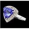 4.78 ctw Tanzanite and Diamond Ring - 14KT White Gold