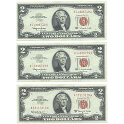 1963 $2 Uncirculated Red Seal Bill Lot of 3