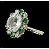 4.40 ctw Aquamarine, Tsavorite and Diamond Ring - 14KT White Gold
