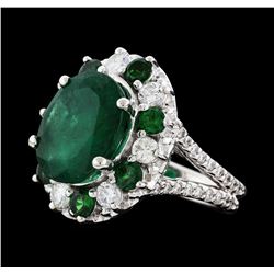 5.92 ctw Emerald, Tsavorite and Diamond Ring - 14KT White Gold