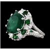 5.92 ctw Emerald, Tsavorite and Diamond Ring - 14KT White Gold