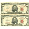 Image 1 : 1963 $5 VG/XF Red Seal Note Lot of 2