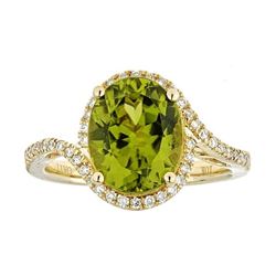 3.61 ctw Peridot and Diamond Ring - 10KT Yellow Gold