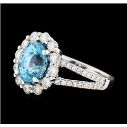 3.56 ctw Zircon and Diamond Ring - 14KT White Gold