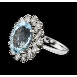 6.86 ctw Aquamarine and Diamond Ring - 14KT White Gold