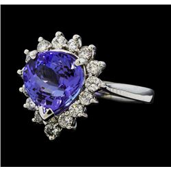 4.07 ctw Tanzanite and Diamond Ring - 14KT White Gold