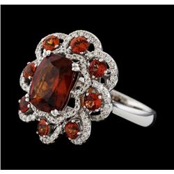 3.89 ctw Red Spinel, Garnet and Diamond Ring - 14KT White Gold