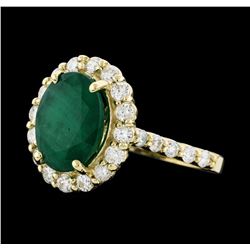 3.98 ctw Emerald and Diamond Ring - 14KT Yellow Gold