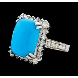 9.30 ctw Turquoise and Diamond Ring - 14KT White Gold