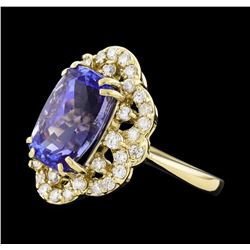 5.80 ctw Tanzanite and Diamond Ring - 14KT Yellow Gold