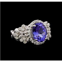 14KT White Gold 4.31 ctw Tanzanite and Diamond Ring