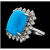 Image 1 : 9.51 ctw Turquoise and Diamond Ring - 14KT White Gold