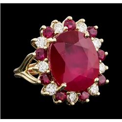 16.70 ctw Ruby and Diamond Ring - 14KT Yellow Gold