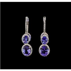 14KT White Gold 8.10 ctw Tanzanite and Diamond Earrings