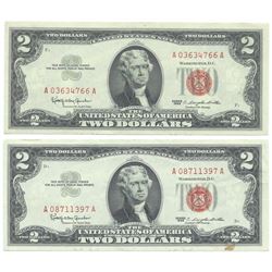 1963 $2 Uncirculated Red Seal Bill Lot of 2