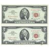 Image 1 : 1963 $2 Uncirculated Red Seal Bill Lot of 2