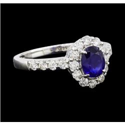 1.08 ctw Sapphire and Diamond Ring - 14KT White Gold