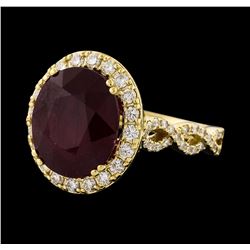 9.32 ctw Ruby and Diamond Ring - 14KT Yellow Gold