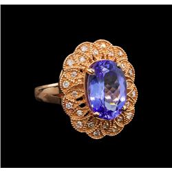 14KT Rose Gold 5.34 ctw Tanzanite and Diamond Ring