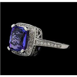 3.91 ctw Tanzanite and Diamond Ring - 14KT White Gold