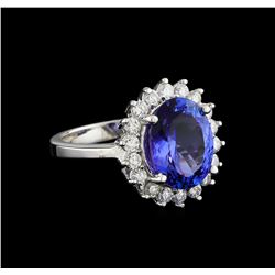 3.91 ctw Tanzanite and Diamond Ring - 14KT White Gold