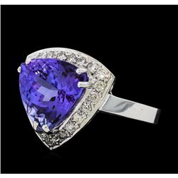 5.31 ctw Tanzanite and Diamond Ring - 14KT White Gold