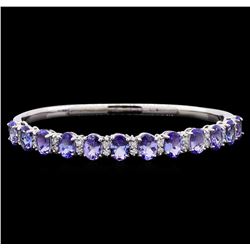 9.58 ctw Tanzanite and Diamond Bracelet - 14KT White Gold