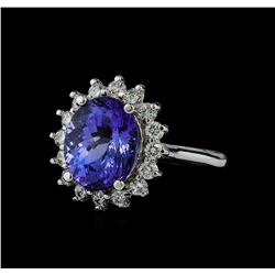 5.88 ctw Tanzanite and Diamond Ring - 14KT White Gold