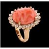 Image 4 : 9.47 ctw Coral and Diamond Ring - 14KT Rose Gold