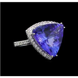 GIA Cert 16.05 ctw Tanzanite and Diamond Ring - 14KT White Gold