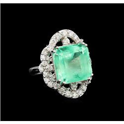 GIA Cert 11.70 ctw Emerald and Diamond Ring - 14KT White Gold